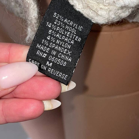 Sweater Wool Alpaca blend sweater Angie V-neck balloon sleeve tan/white SZ M - Picture 10 of 11